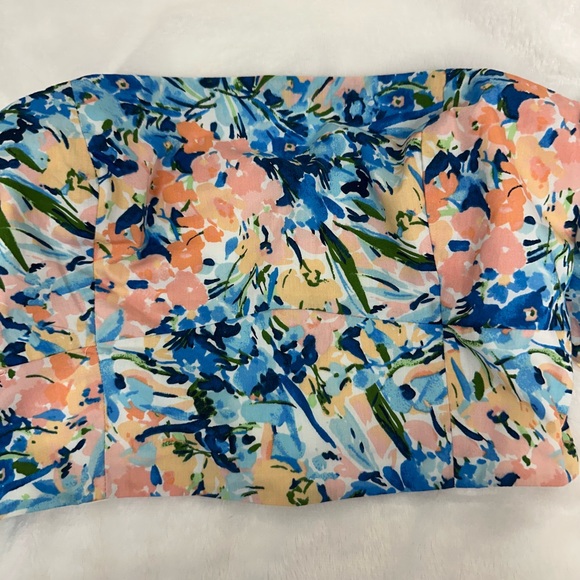 Abercrombie & Fitch Floral Crop Top Puff Sleeve Shirt Blue Pink medium blouse - Picture 5 of 13
